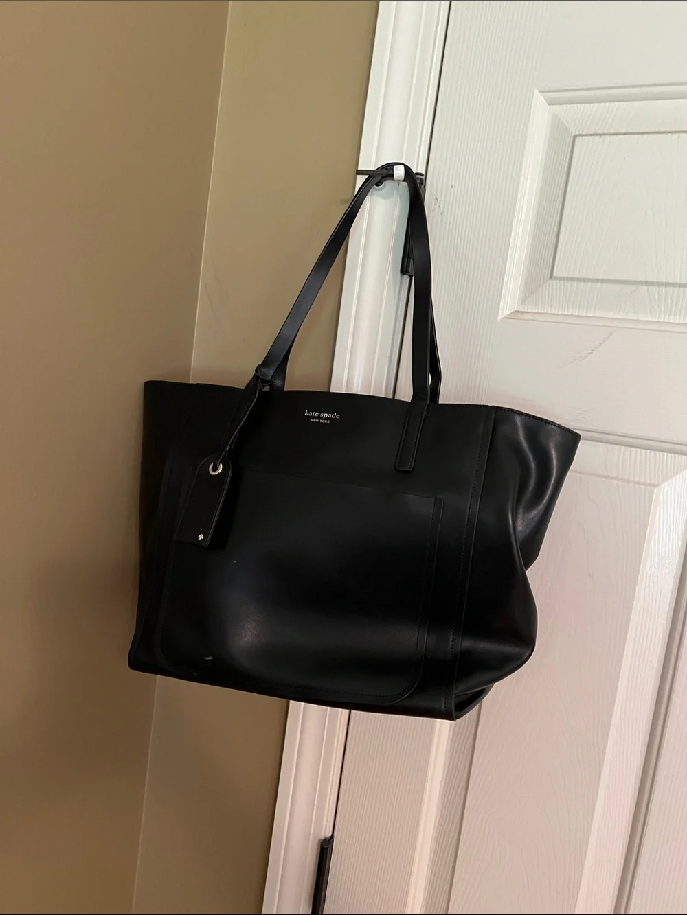 kate spade Black Leather Tote with Front Pocket